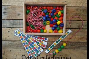 Fiches modèles de perles à enfiler, téléchargement gratuit. Grosses perles en bois enfants maternelle.