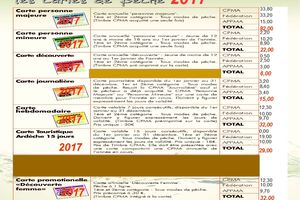 Tarifs des cartes de pêche 2017 ( département de l'Ardèche)