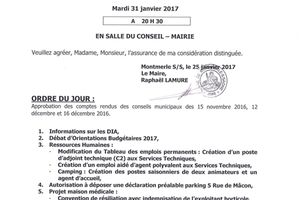 Le Conseil municipal se déroulera le 31 janvier 2017