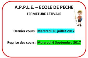 Fermeture estivale Ecole de pêche