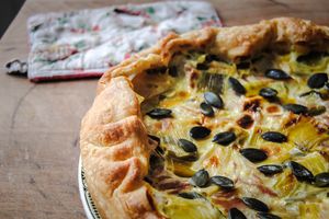 Quiche jambon, poireaux et graines de courge
