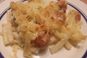 Gratin de macaronis aux saucisses