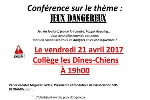 LA FCPE DE CHILLY VOUS PROPOSE UNE CONFERENCE SUR LES JEUX DANGEREUX LE 21/04/2017
