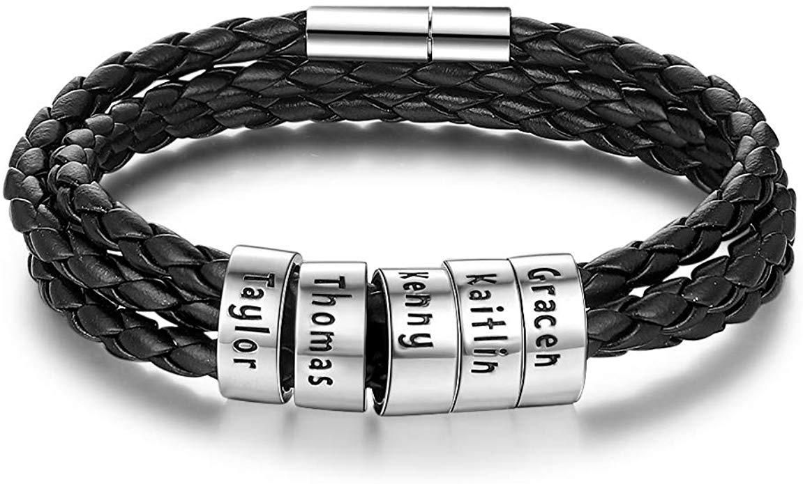 XiXi Bracelet Prénom Personnalisé Argent 925 Cuir Bracelet pour Homme  Bracelets Gravure Cadeau pour Anniversaire La Saint Valentin - AGATHE BIJOUX