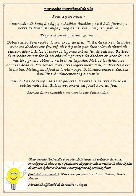 Entrecôte marchand de vin - Recettes à l'ancienne-Anciennes recettes