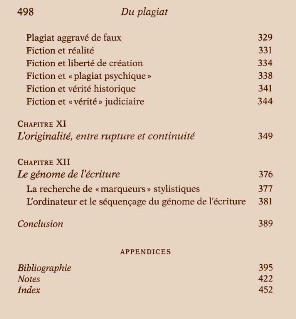 table des matière 04 de l'essai Du plagiat d'Hélène Maurel-Indart