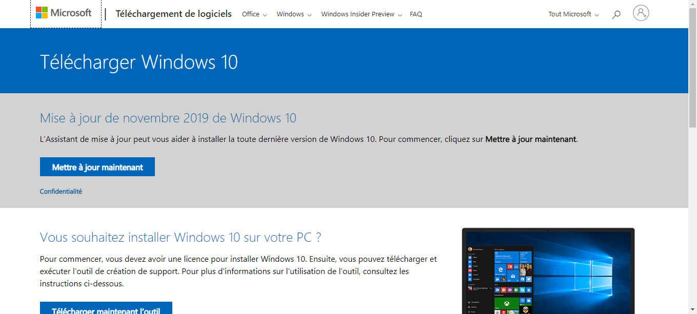 Télécharger Windows 10 (Version 1909) 32 bits/64 bits français ISO