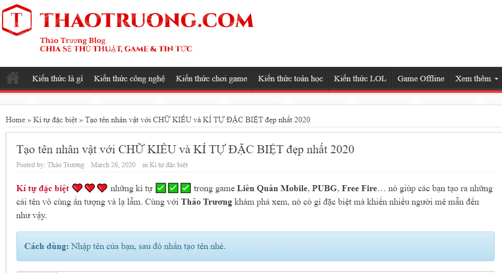 kí tự đặc biệt, bảng kí tự đặc biệt