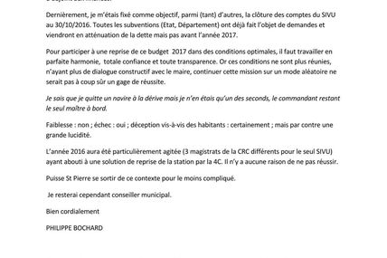 Démission de son poste d'adjoint aux finances de Philippe BOCHARD !