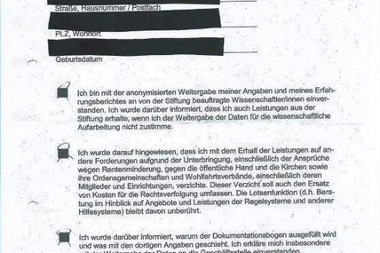 Das Dokument: Stiftiung Annerkennung und Hilfe erpresst behinderte Heimopfer