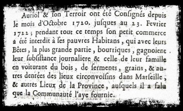 1722. Vivre le confinement en vallée de l'Huveaune, l'exemple d’Auriol