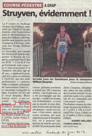 Course des Collines de Drap 2013 – Victoire de Marylène, Gilles 2ème Vétéran