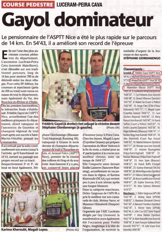 Ascension Lucéram - Peïra-Cava 2014 - Fred Gayol à l'honneur dans nice-matin