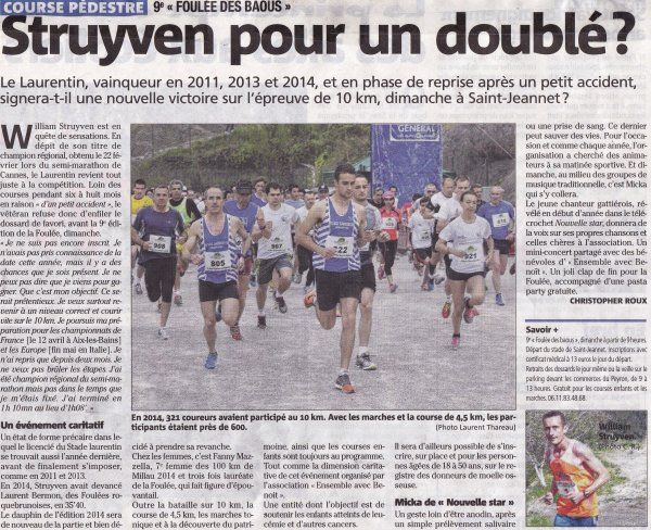 nice-matin: une demi-page consacrée à "La Foulée des Baous" (dimanche 22 mars)