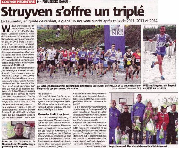La Foulée des Baous 2015 (Saint-Jeannet) – Podiums scratch pour Fanny, Nathalie et Michele. Podiums pour David, Manuel, Patrick, Véronique, Fabien et Alain