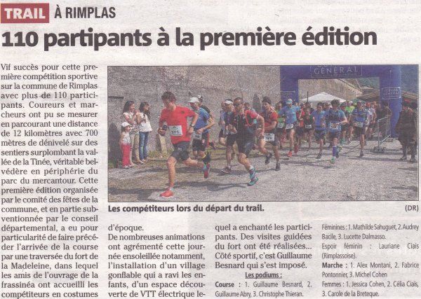 Trail de Rimplas 2015 - Guillaume 2ème. Podiums pour Jean-Vincent, Cathy et Pascale