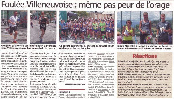 Foulée Villeneuvoise 2015 – Victoire de Fanny Mazella sur 10 km. Sébastien Bertoni 2ème du 5 km