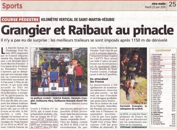 KV de Saint-Martin-Vésubie 2015 – Guillaume 3ème Scratch, Turquoise 2ème Féminine