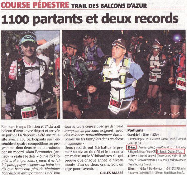 Trail des Balcons d'Azur 2017 - Benoit 3ème sur 80 km, Isabelle 1ère Master 2 sur 47 km