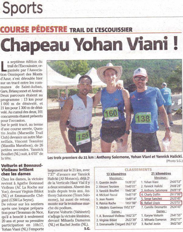 Trail de l'Escouissier 2017 - Top 10 et podiums pour Charly, Rafael et Michaël sur 21 km