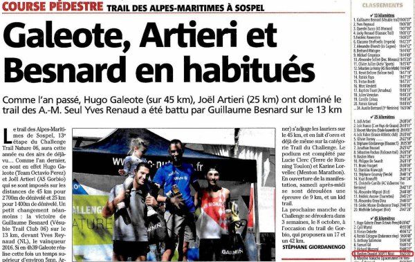 Trail des Alpes-Maritimes 2017 - Podiums pour Bastien sur 45 km et Isabelle sur 25 km