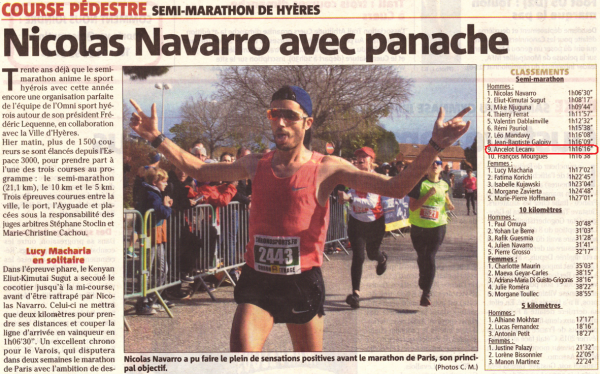 Semi-marathon de Hyères 2018 - Top 10 pour Ancelot Lecanu (9ème)