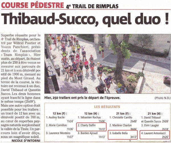 Trail de Rimplas 2018 (06) - Charly 2ème (12 km), Laurent Antoniucci 4ème (21 km)  Isabelle Belia 4ème femme (21 km)