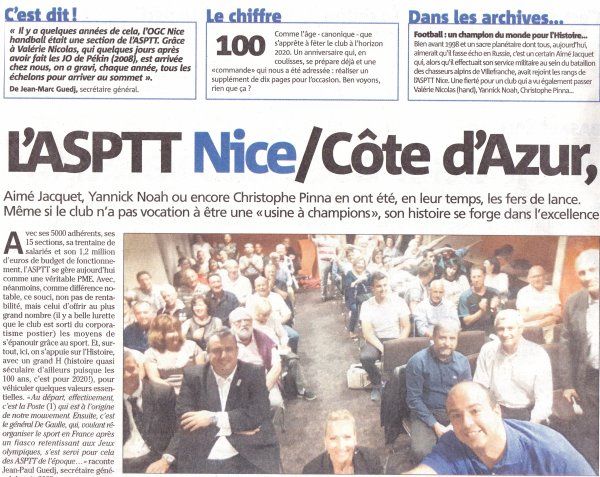 ASPTT Nice Côte d'Azur - L'article de nice-matin du 30 juin 2018