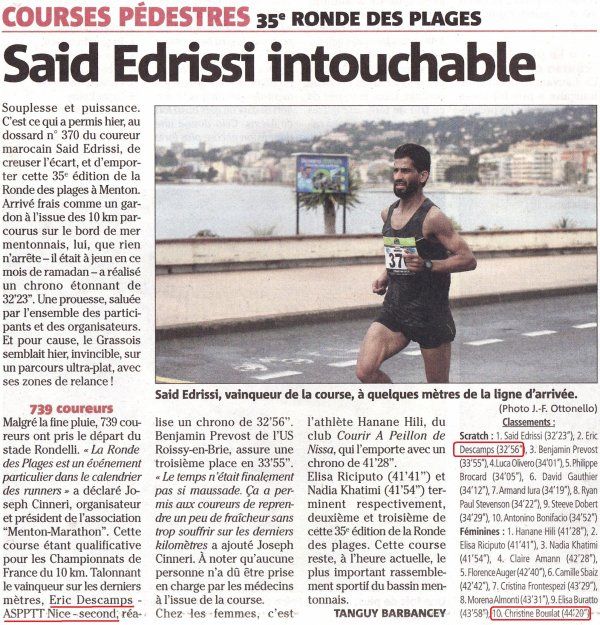 Ronde des Plages 2019 (Menton, 06) - Eric Descamps 2ème, l'ASPTT Nice 2ème