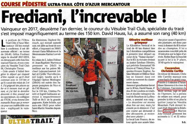 Courses de l'UTCAM 2019 (Saint-Martin-Vésubie) - Victoire d'Eric Descamps sur 15 km Amandine Ginouves 2ème Féminine sur 40 km