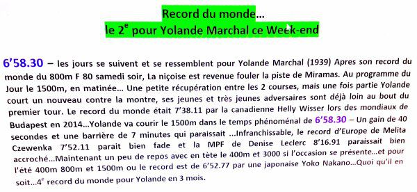 Yolande Marchal explose les records du monde du 800 m et du 1500 m (Miramas, 13)