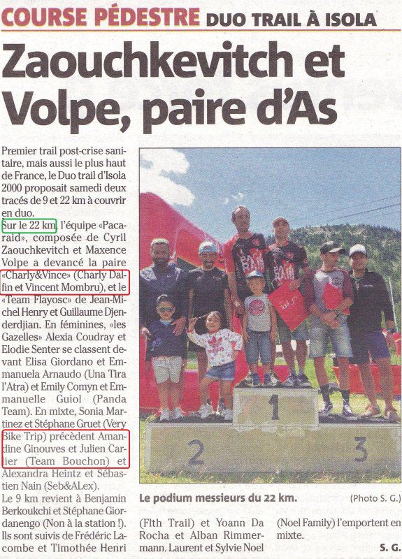 Le DuoTrail 2020 d'Isola 2000 (Alpes-Maritimes) - Charly Dalfin 2ème en Duo, 2ème Duo Mixte pour Amandine Ginouves et Julien Carlier
