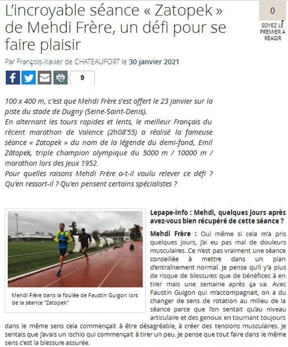 Séance "Zatopek" pour Mehdi Frère - 100 x 400 m pour le plaisir...!