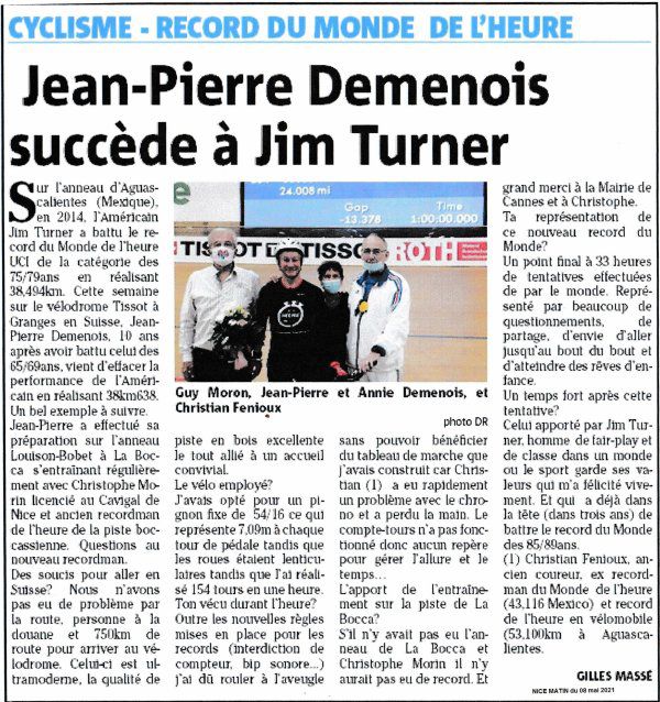 Coulisses d'un record - Jean-Pierre Demenois à l'honneur dans la presse et à La Bocca
