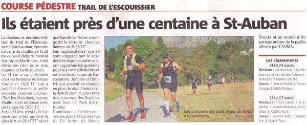 Trail de l'Escouissier 2021 (Saint Auban, 06) - Baptiste Bonhomme 6ème sur 14 km... David Demarty 3ème Master 3 sur 21 km