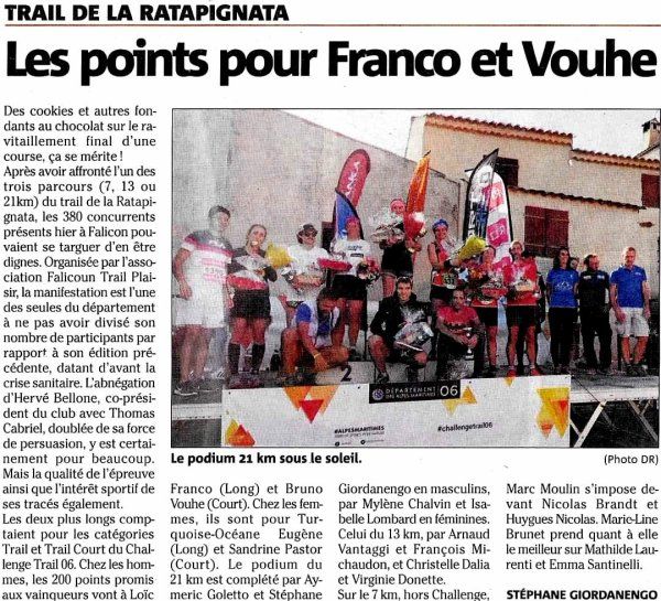 Trail de la Ratapignata 2021 (Falicon, 06) - Jany 4ème sur 7 km, Fred 4ème sur 21 km