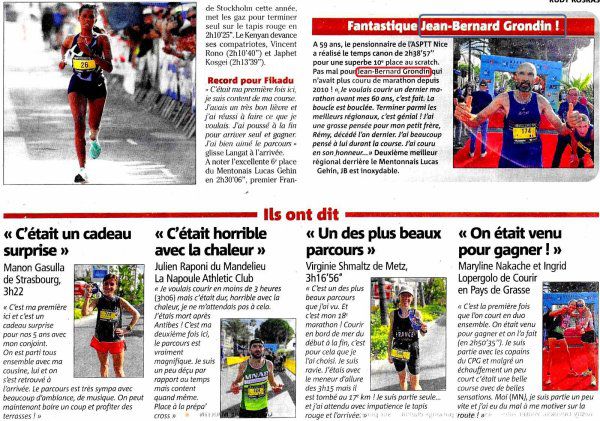 Marathon Nice Cannes 2022 - Jean-Bernard Grondin 10ème, Fred Gayol 11ème