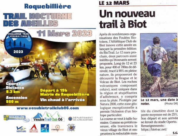 Lancements du Trail de Peille (11 mars) et du BioTrail de...Biot (12 mars)