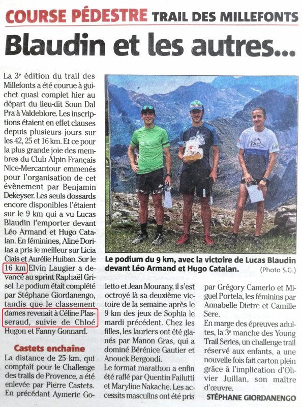 Trails des Millfonts 2023 (Valdeblore, 06) - Céline Plasseraud 1ère sur 16 km