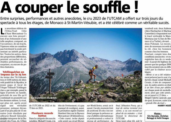 UTCAM 2023 (Alpes-Maritimes) - Fred Gayol 13ème de la SkyRace du Mercantour Amaury Brisset 7ème de la Verticale 