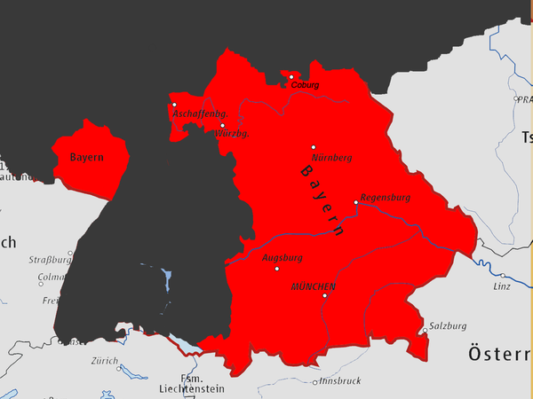 1) Carte de l'Alsace-Lorraine 2) En rouge, République des conseils de Hongrie et République slovaque des conseils en rose 3) République des conseils de Bavière 