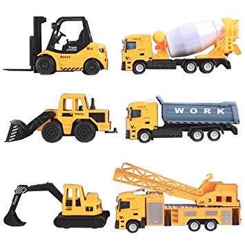 deAO Camions de Construction Mod/èle Moul/é /à Collectionner /à Petite /Échelle 1:64 Jouets de Collection avec Design R/éaliste Pack de 6