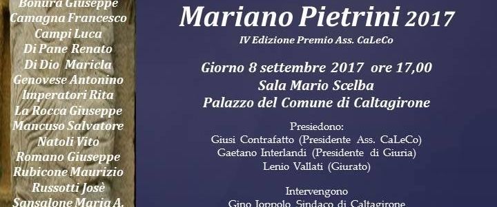 Premio Letterario "Mariano Pietrini" 2017: la premiazione a Caltagirone (CT) l'8-9-2017