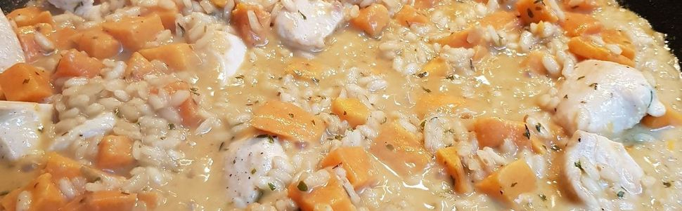 Risotto au Poulet, Patates douces et lait de coco