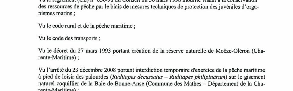 Arrêté du 6 juin 2017 réglementant la pêche maritime à pied de loisir des coquillages et des araignées dans le département de la Charente-Maritime