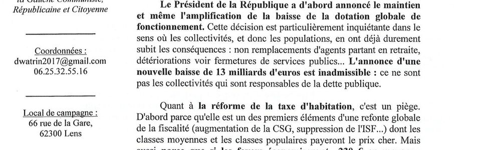 Collectivités locales, services publics, contrats aidés : Dominique Watrin sénateur du Pas-de-Calais interpelle le président de la république